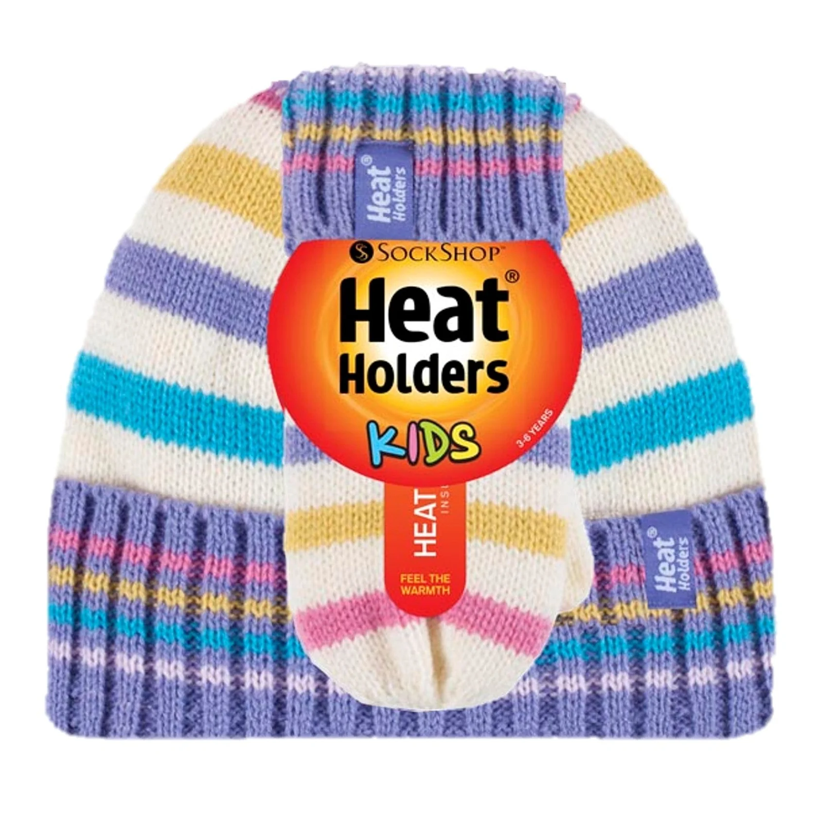Kids Turn Over Hat & Mittens - Cream Stripe - Image 2
