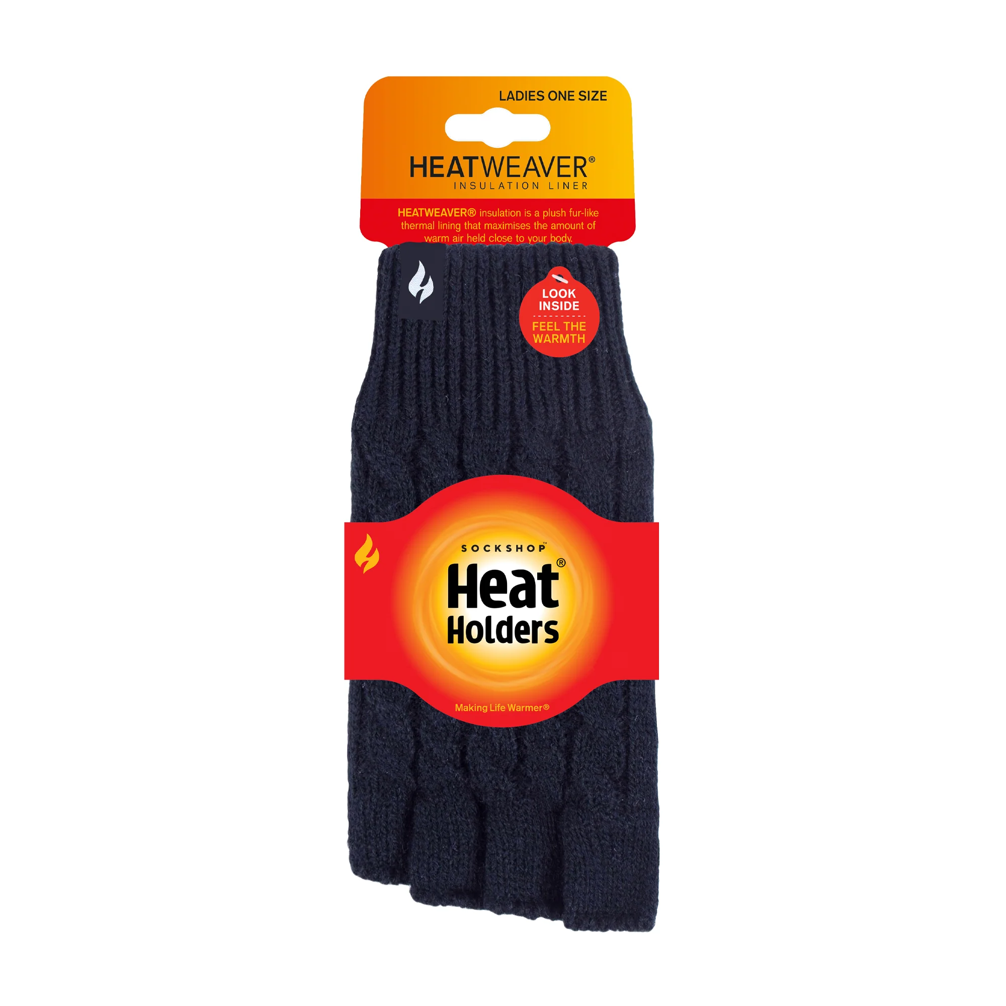 Ladies Ayla Cable Fingerless Gloves - Navy - Image 3