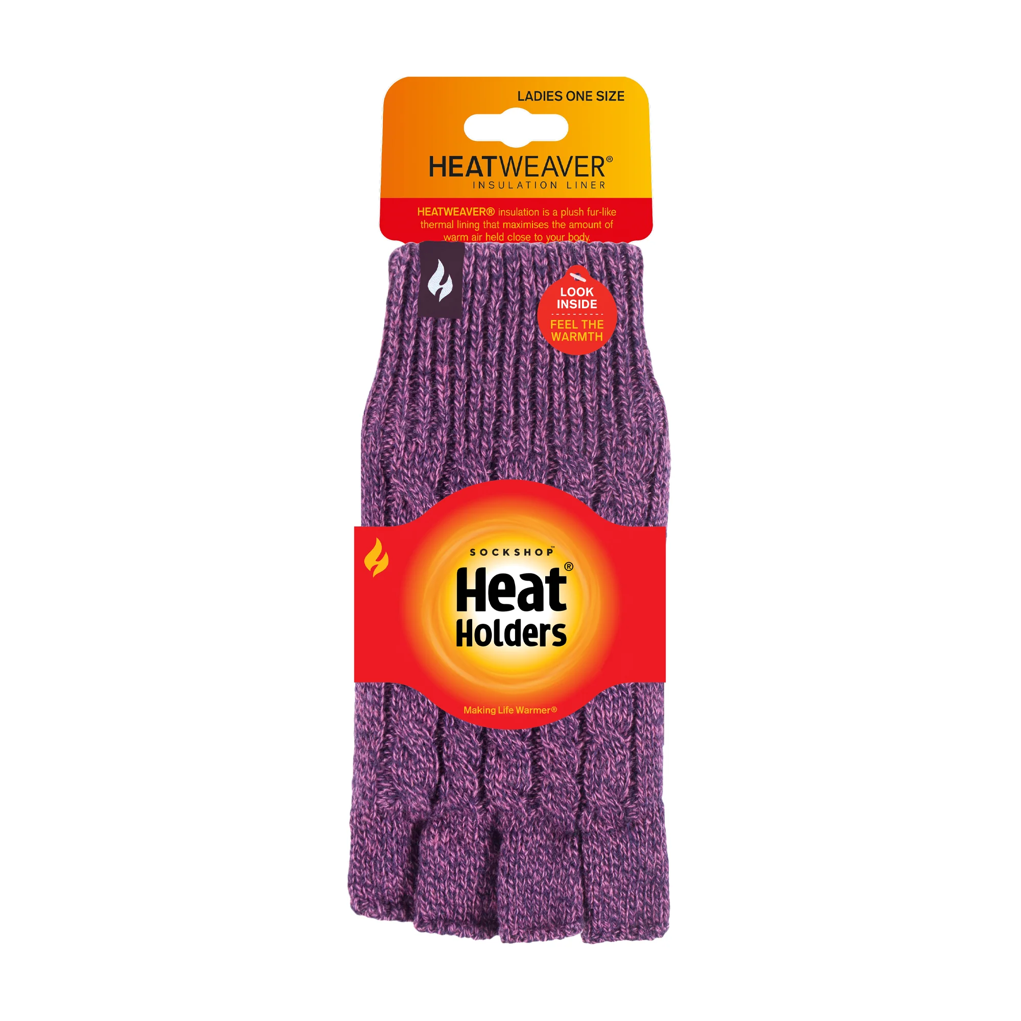 Ladies Ayla Cable Fingerless Gloves - Purple Twist - Image 3