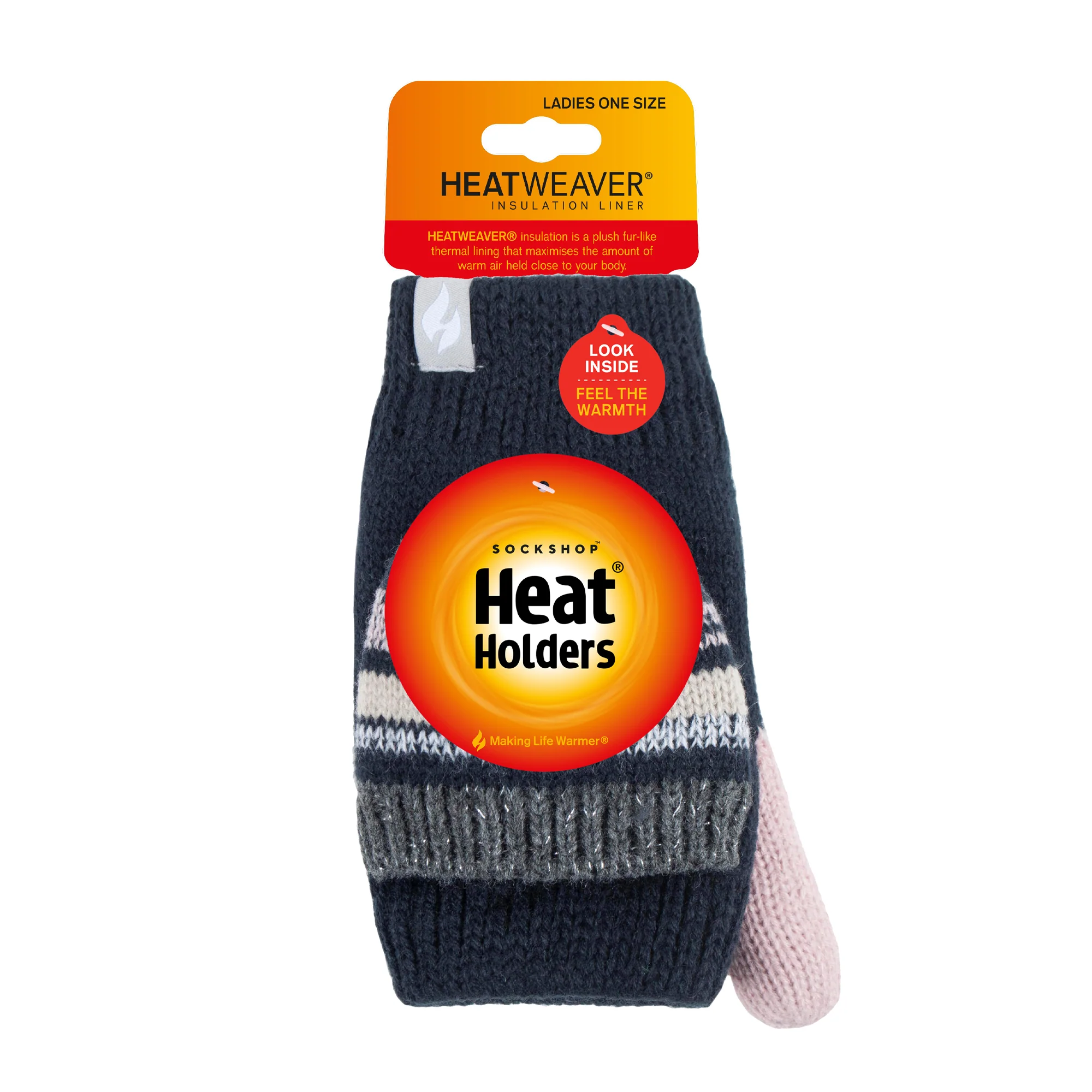Ladies Bronte Converter Mittens - Dusky Blue & Dusky Pink - Image 4