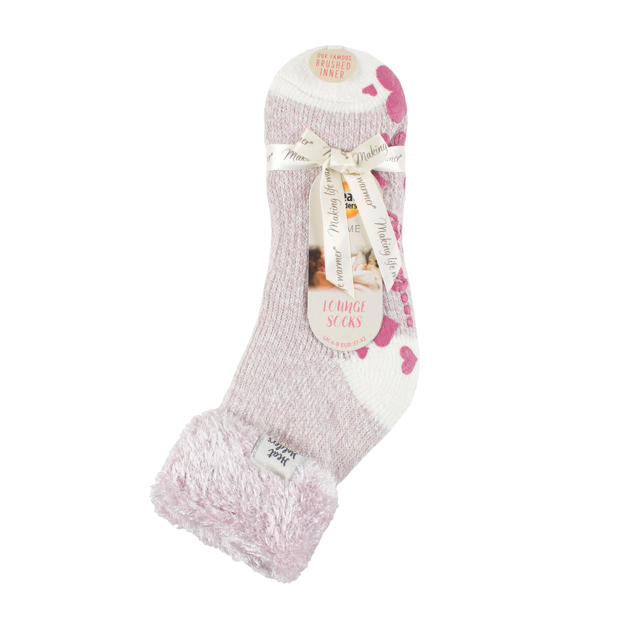 Ladies Original Lounge Socks with Turnover Feather Top - Mauve & Cream - Image 4
