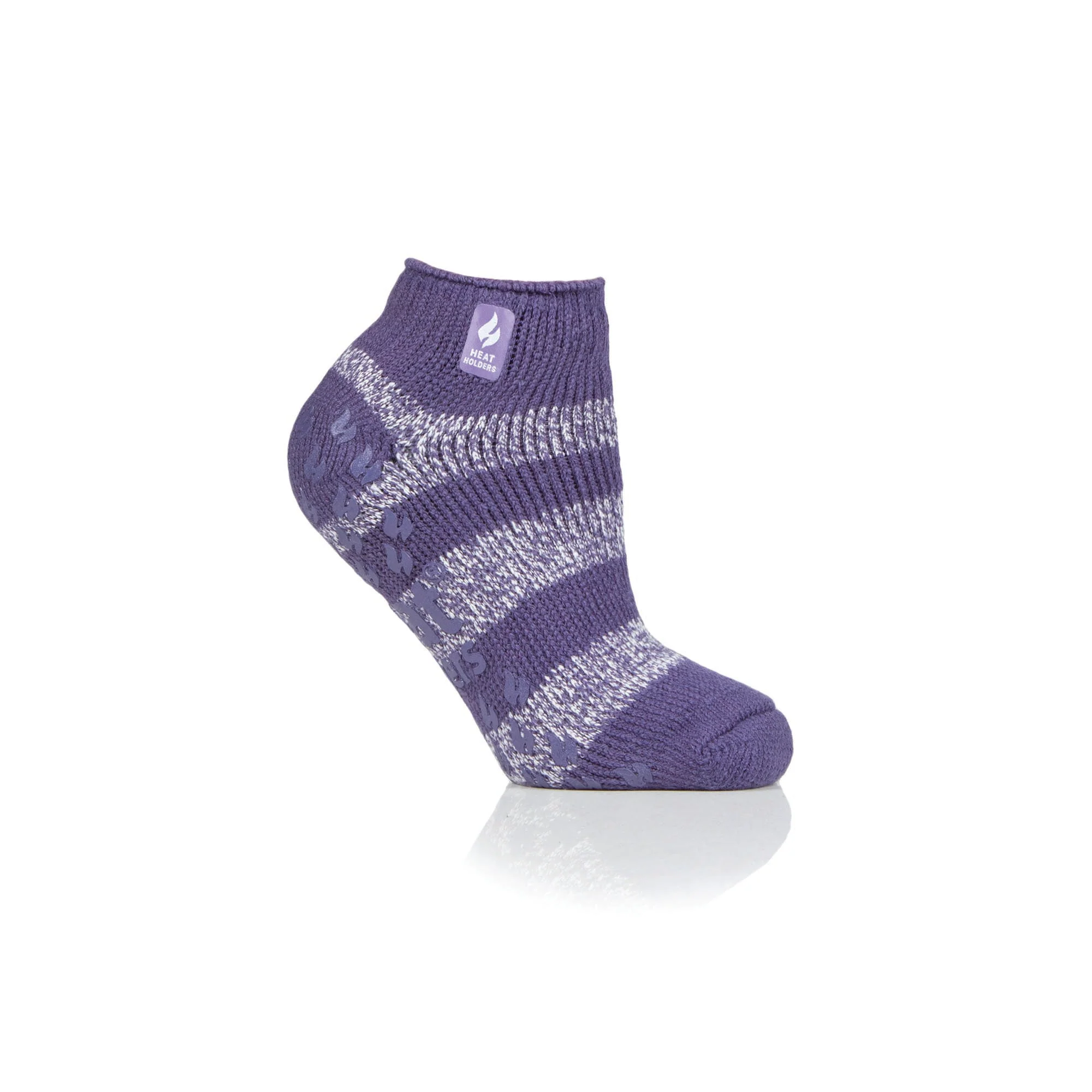 Ladies Original Valencia Stripe Ankle Slipper Socks - Mulberry Purple & White - Image 2