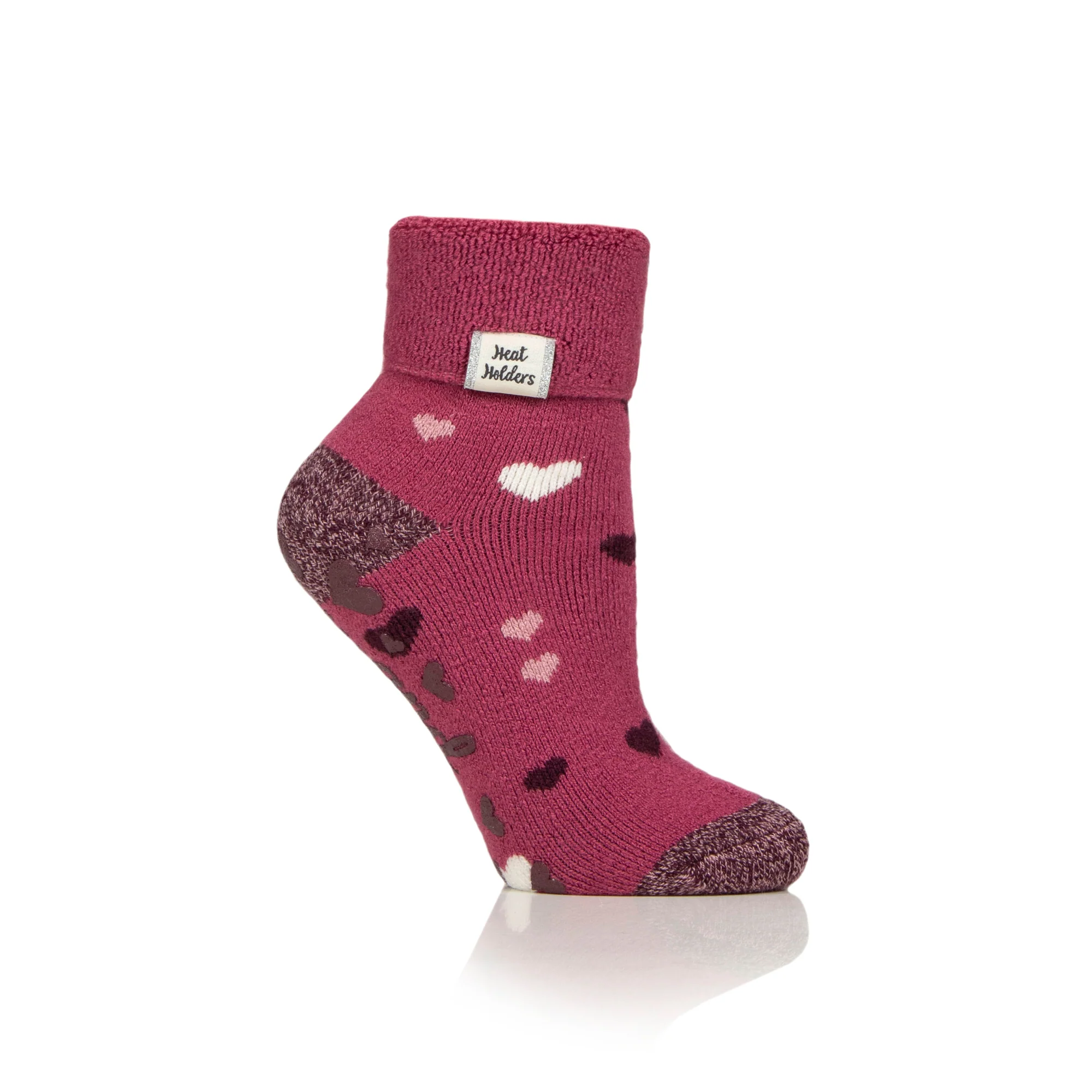 Ladies Lite Lounge Socks with Turnover Top - Hearts - Image 2