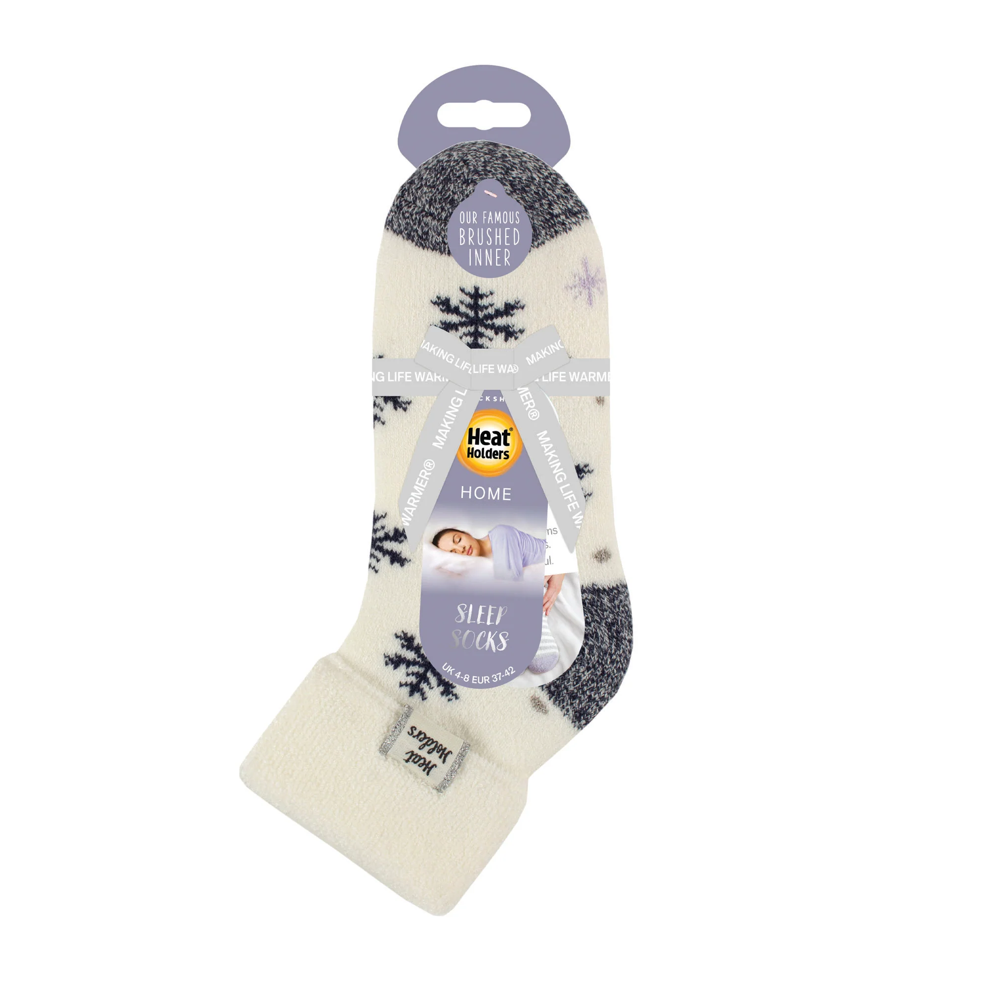 Ladies Lite Orion Sleep Socks with Turnover Top - Snowflake Cream - Image 2