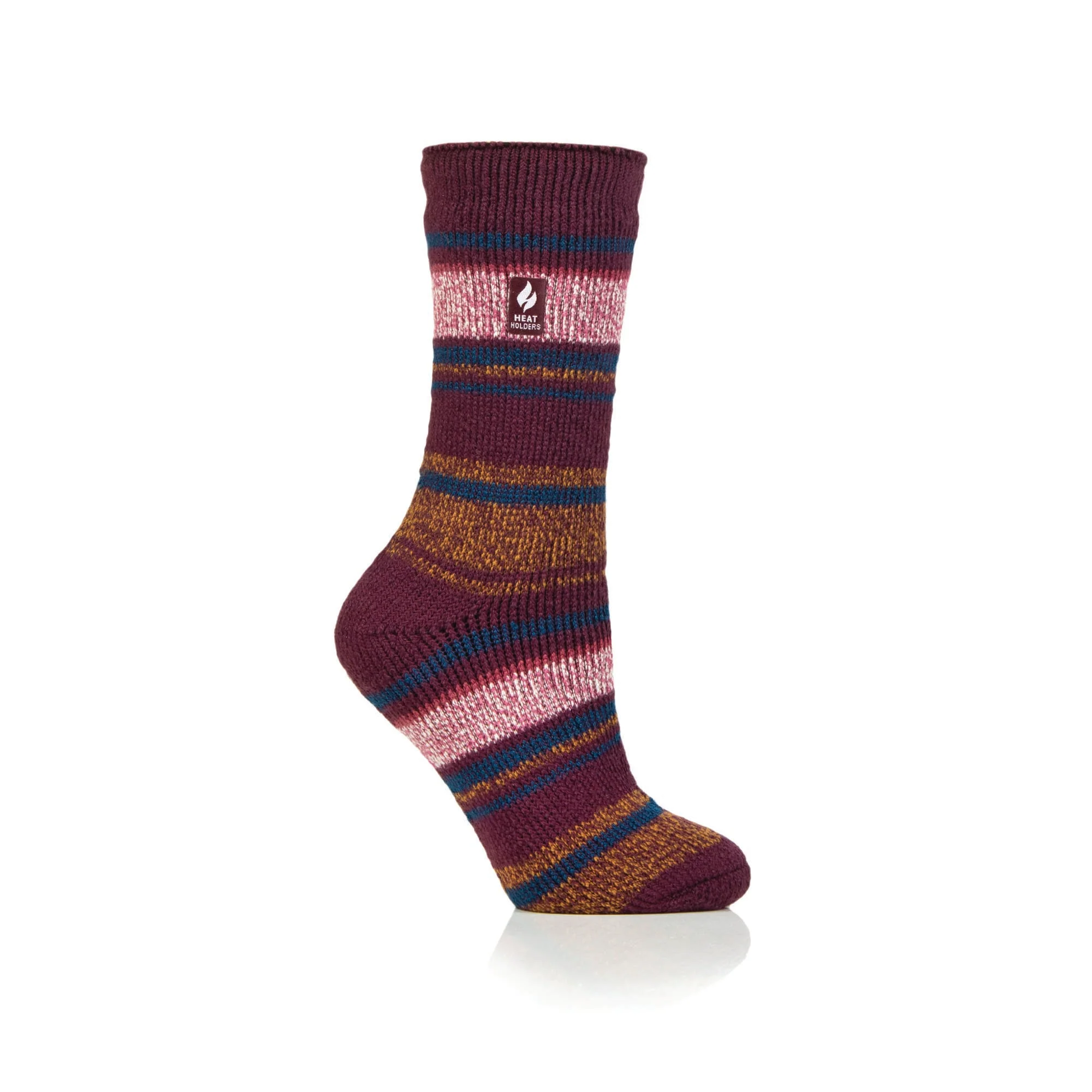 Ladies Original Calanda Block Stripe Socks - Cabernet & Mustard - Image 2