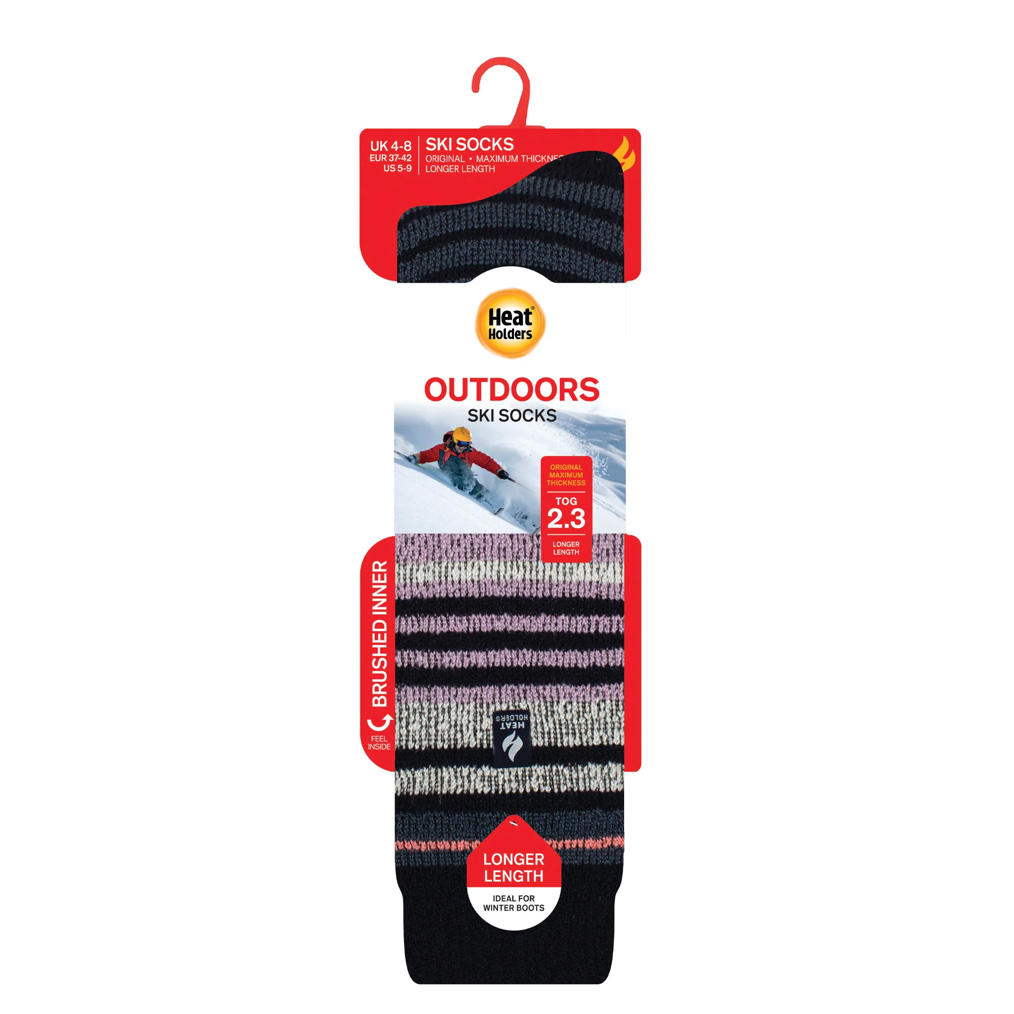 Ladies Original Long Ski & Snow Sports Fine Stripe Socks - Navy & Blue Sapphire - Image 3