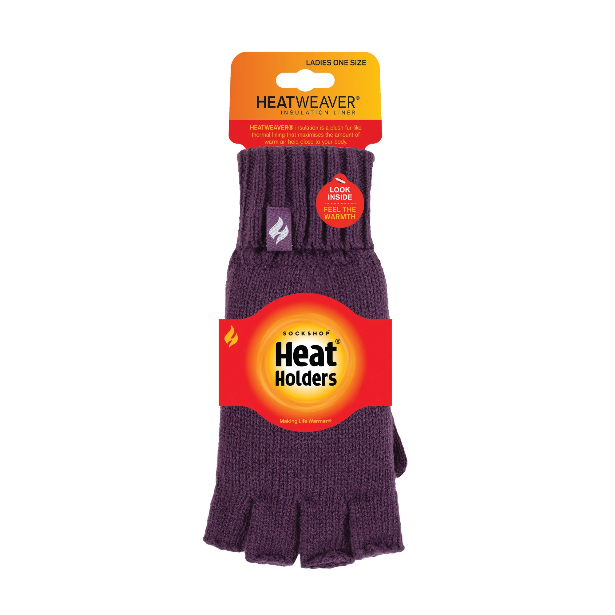 Ladies Carly Plain Fingerless Gloves - Purple - Image 4