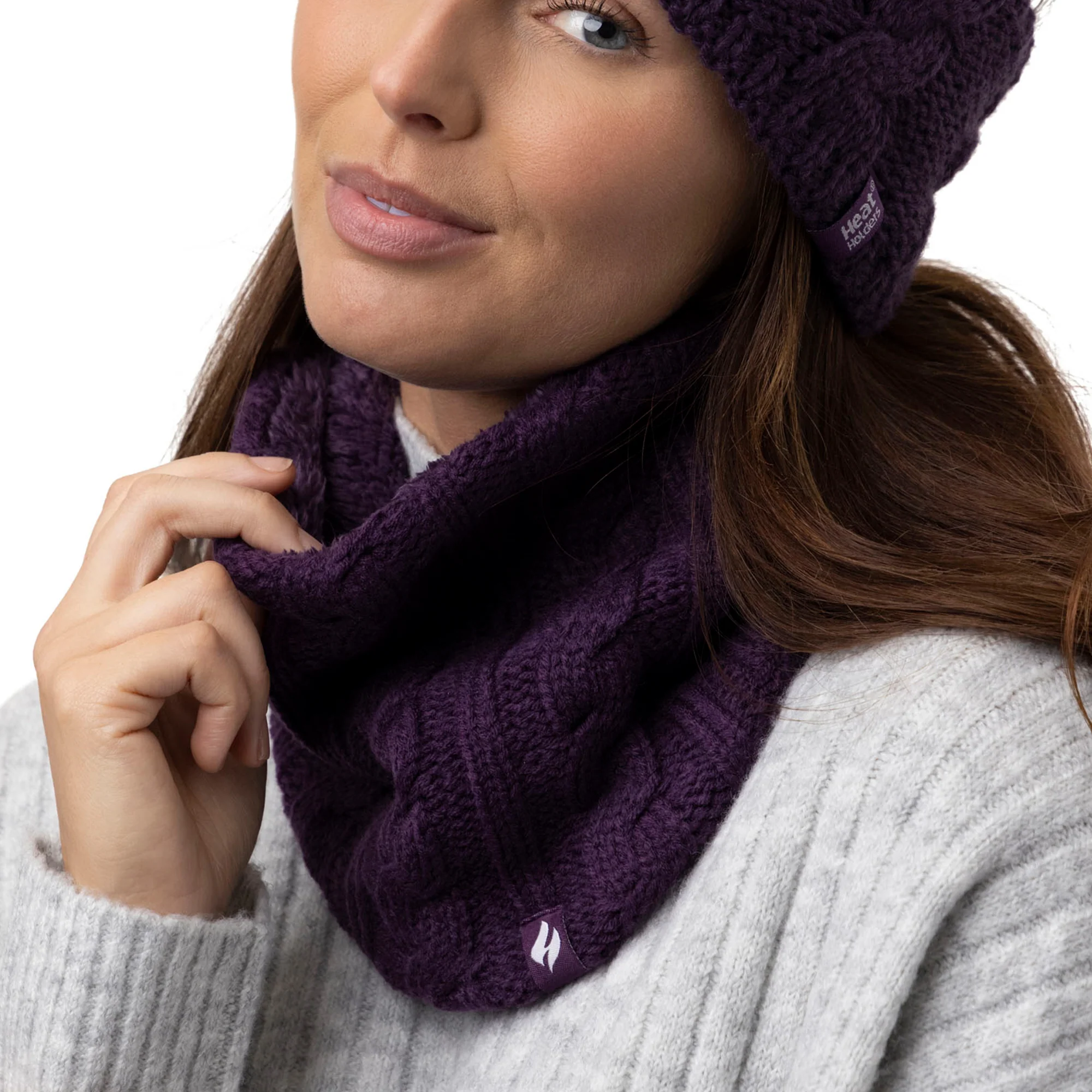 Ladies Hat, Gloves and Neck Warmer Bundle - Purple - Image 3