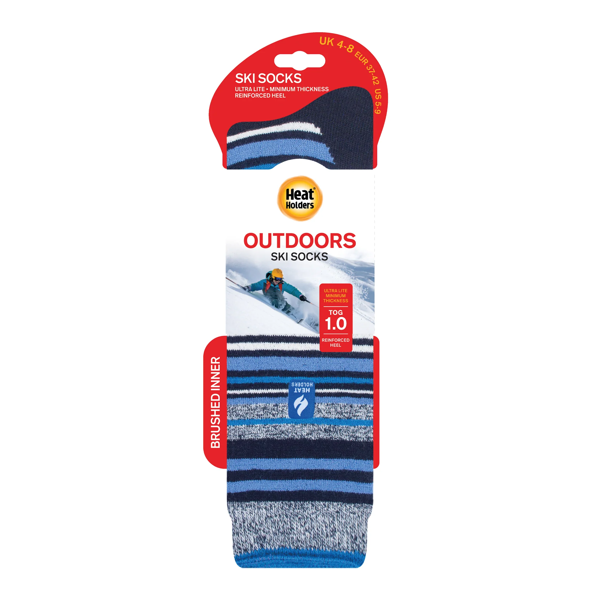 Ladies Ultra Lite Long Ski & Snow Sports Socks - Blue Stripe - Image 3