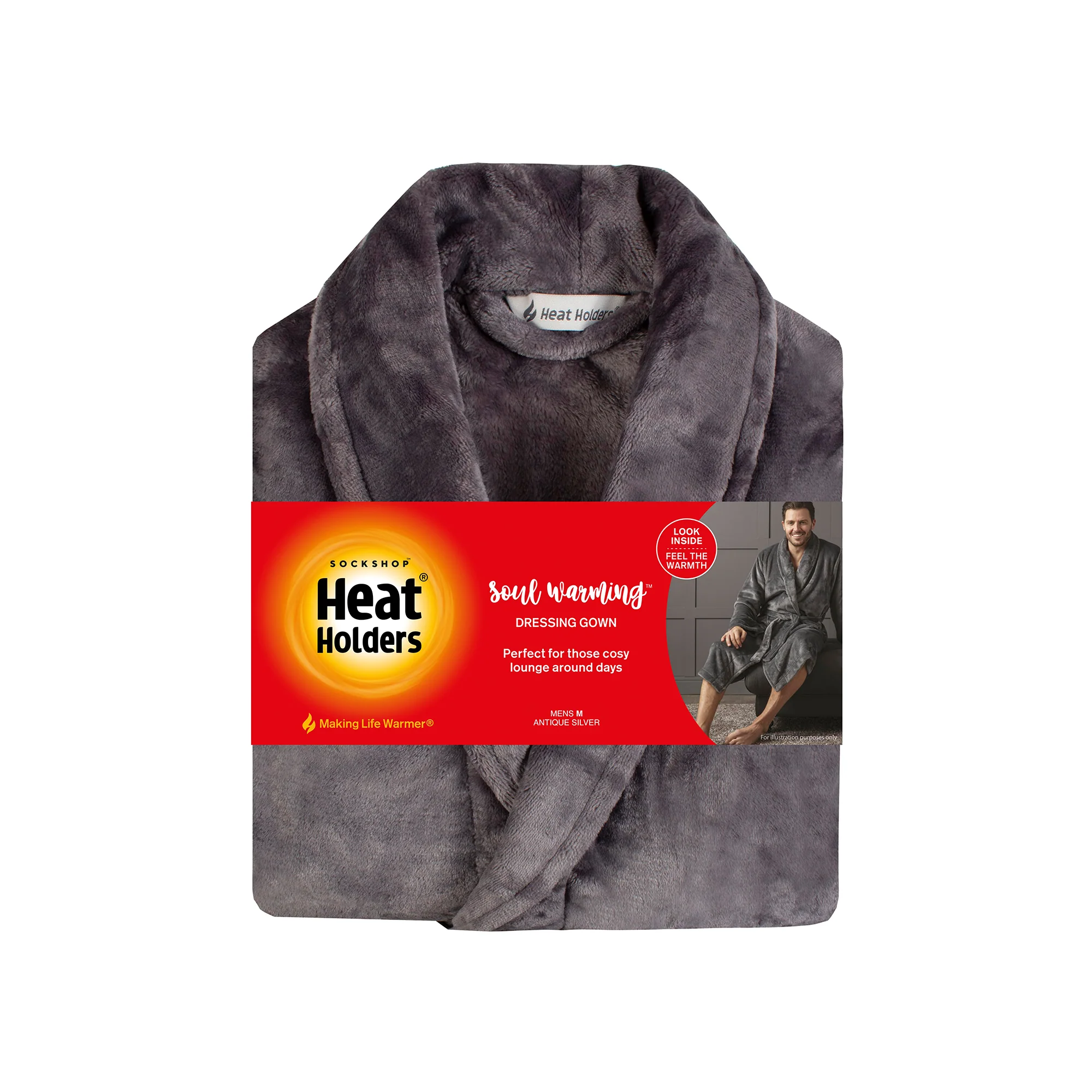 Mens Thermal Dressing Gown - Antique Silver - Image 3