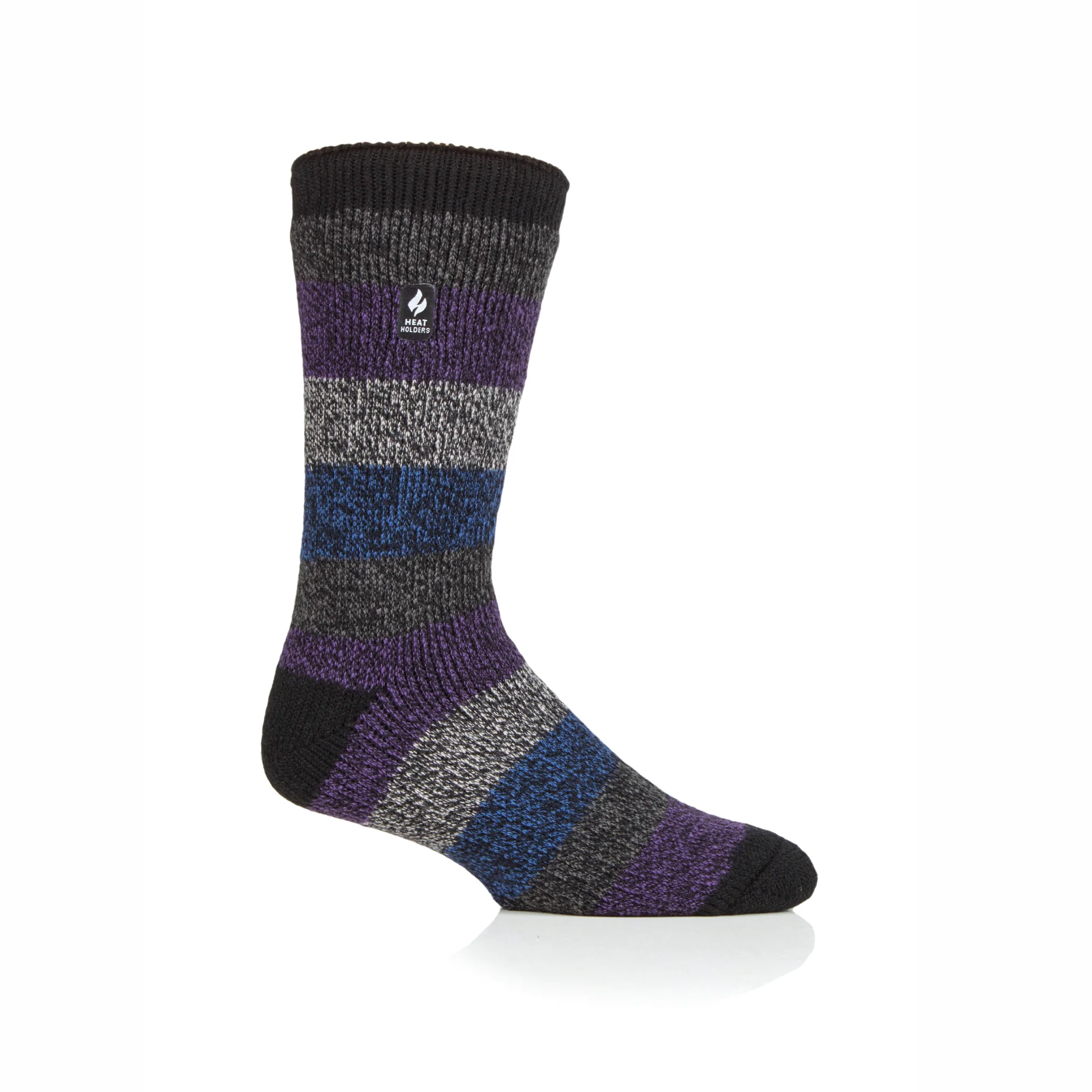 Mens Original Milan Thick Twist Stripe Socks - Black & Purple - Image 2