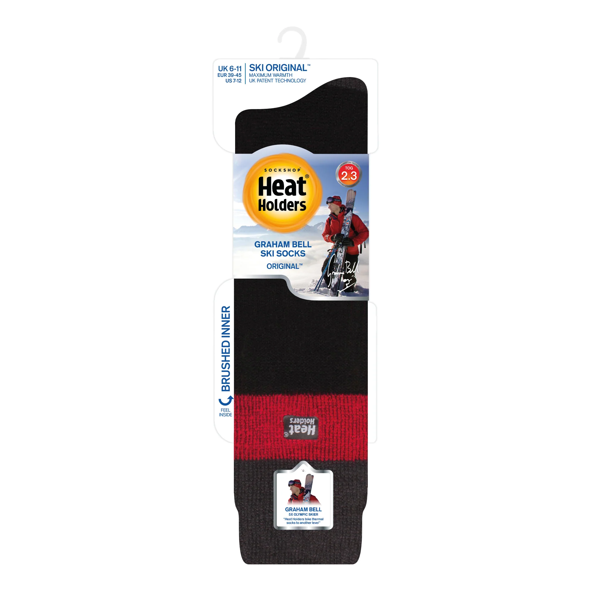 Mens Original Extra Long Ski & Snow Sports Socks - Charcoal, Red & Black - Image 4