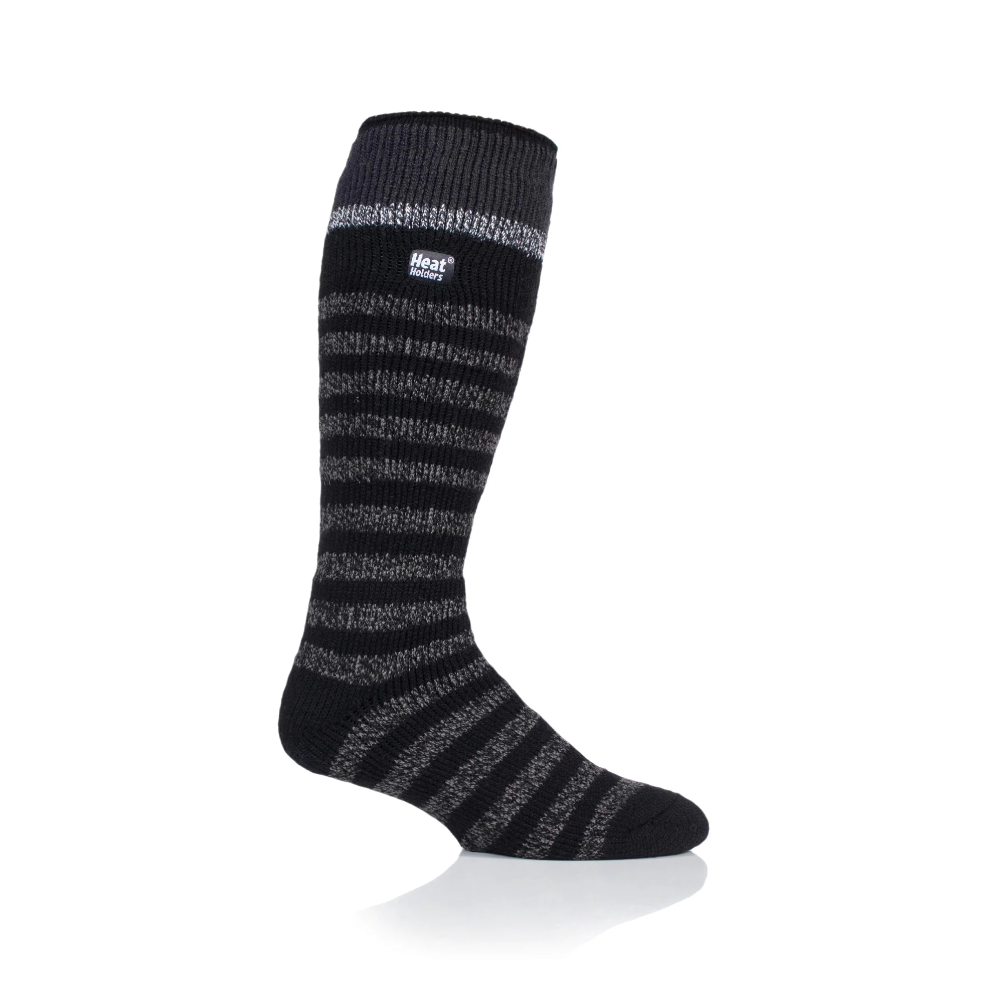 Mens Original Extra Long Ski & Snow Sports Socks - Black Stripe - Image 2