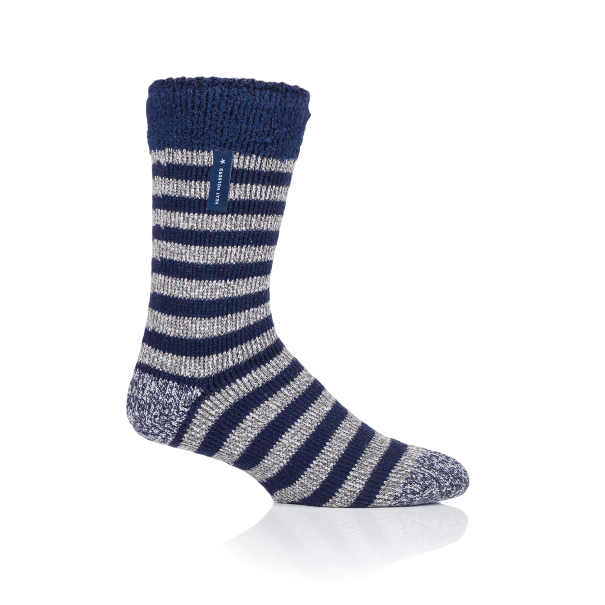 Mens Original Lumi Sleep Socks with Feather Top - Navy & Grey - Image 2