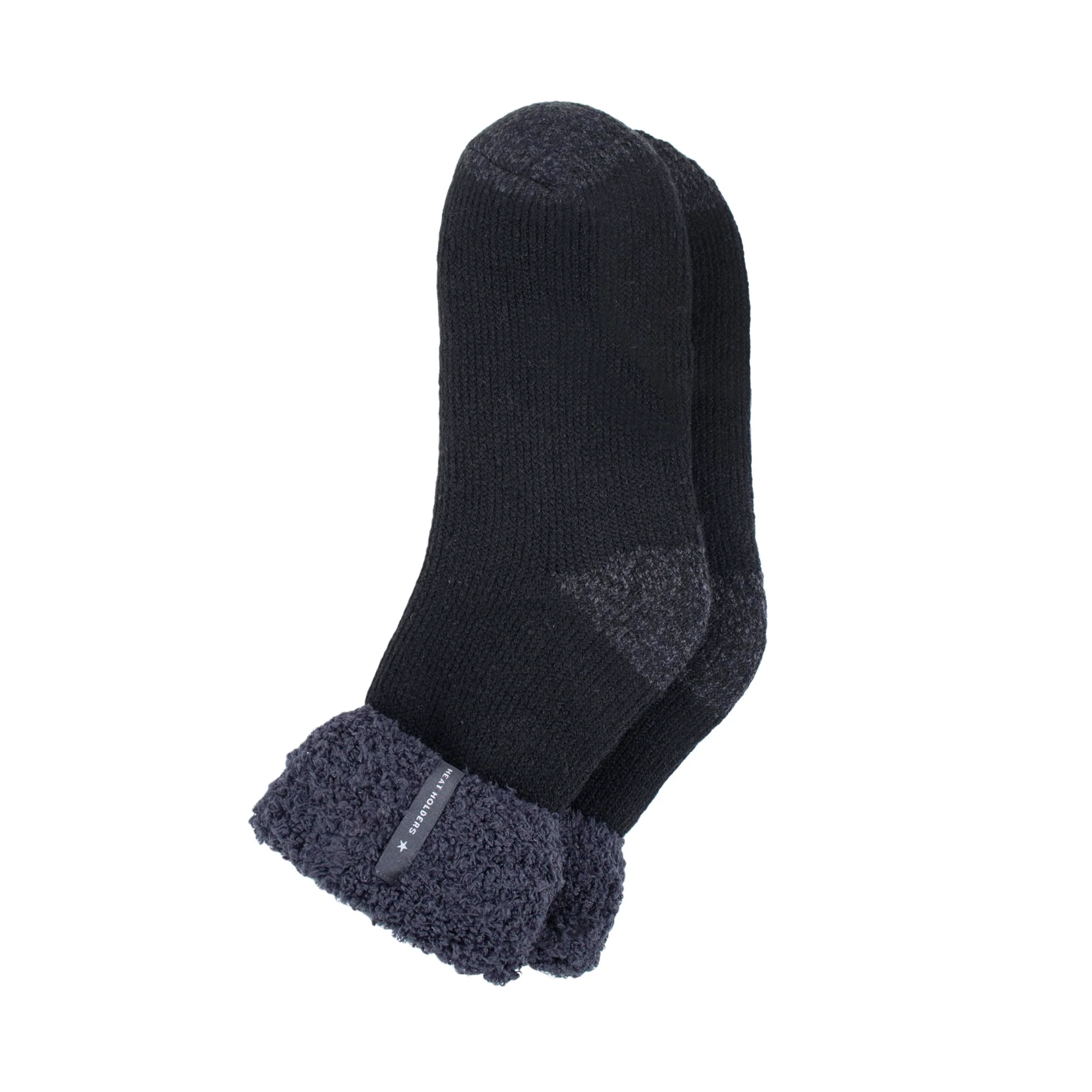 Mens Original Olwen Sleep Socks with Feather Turnover Top - Black - Image 3