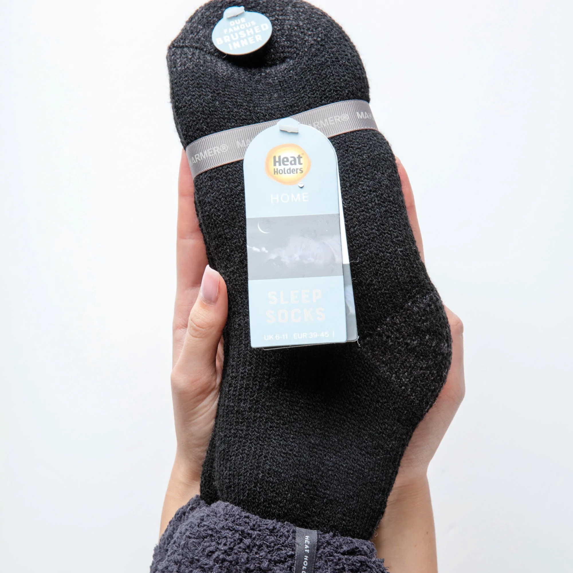 Mens Original Olwen Sleep Socks with Feather Turnover Top - Black - Image 8