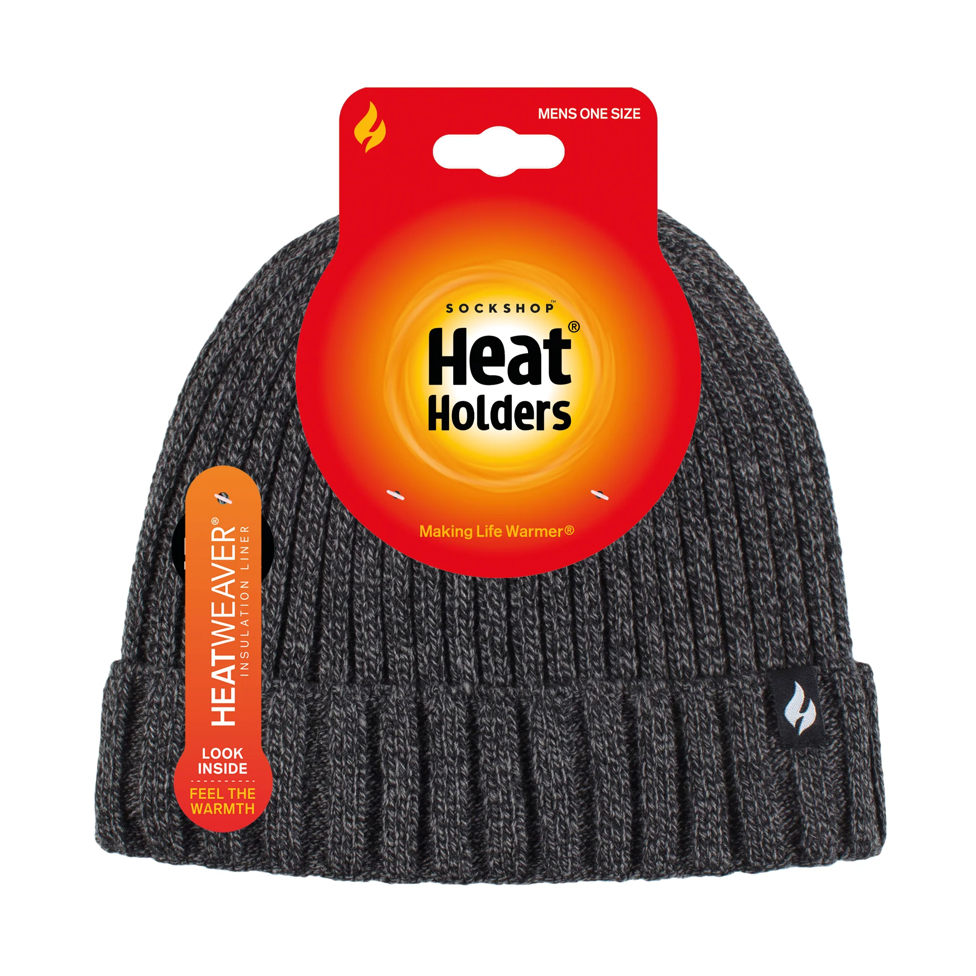 Mens Lawson Turn Over Cuff Ribbed Hat - Charcoal - Image 4