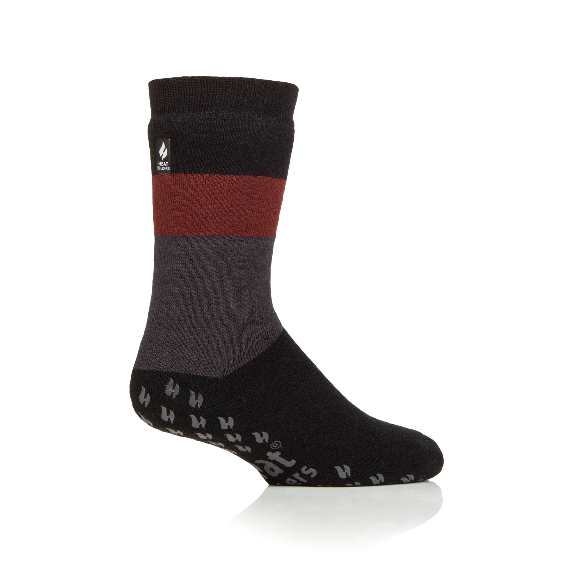 Mens IOMI Dual Layer Raynaud's Slipper Socks - Block Stripe Black - Image 2