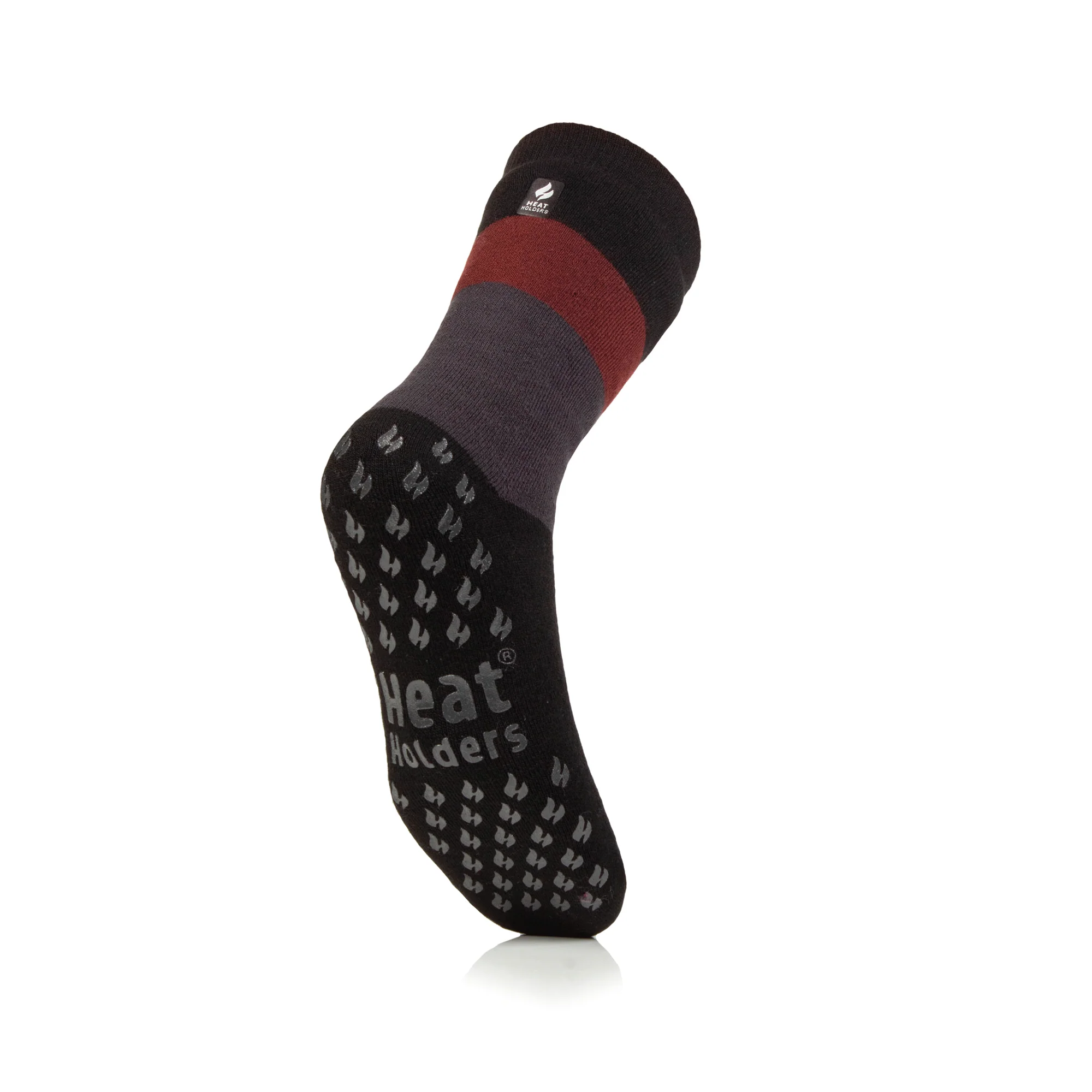 Mens IOMI Dual Layer Raynaud's Slipper Socks - Block Stripe Black - Image 3