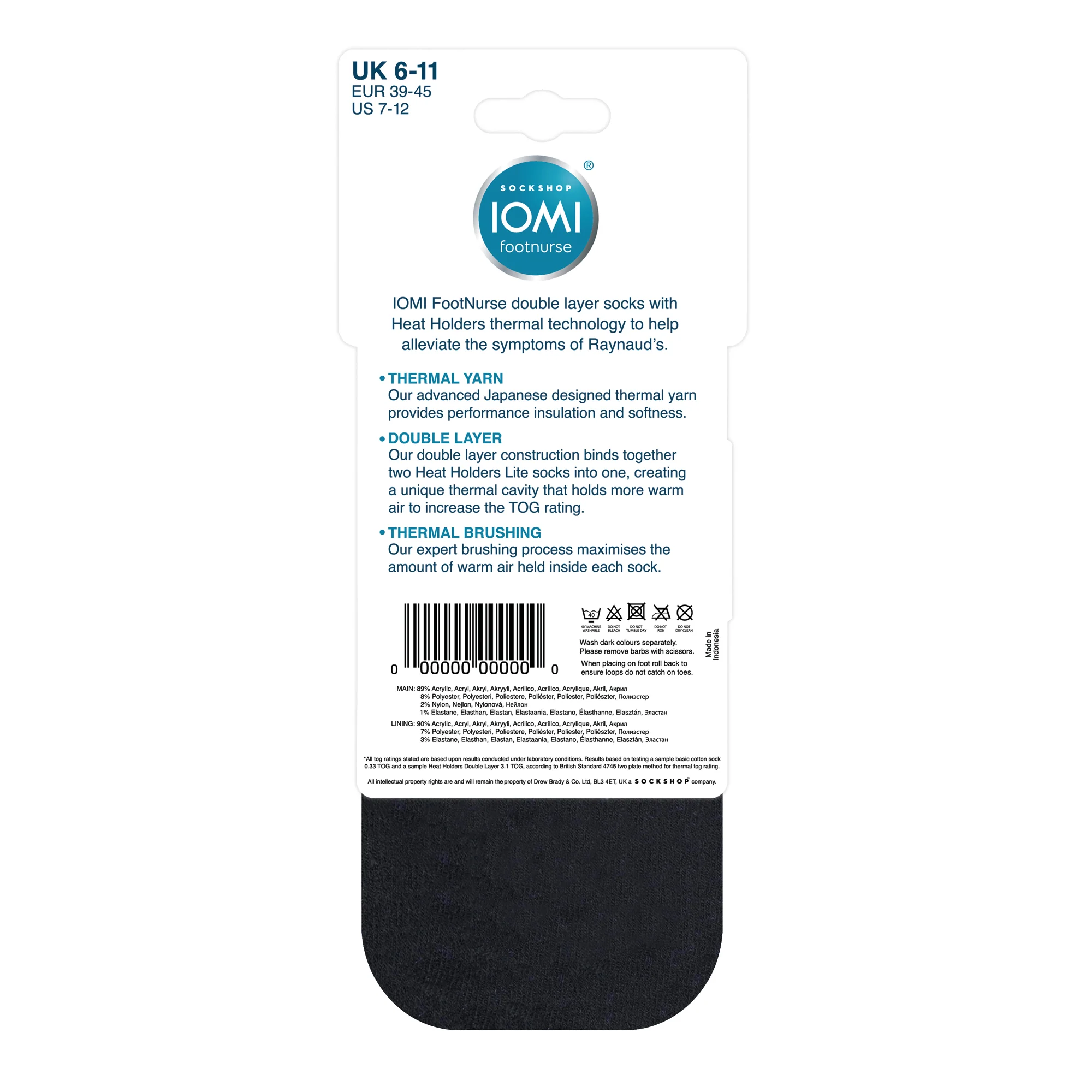 Mens IOMI Dual Layer Raynaud's Slipper Socks - Block Stripe Black - Image 5