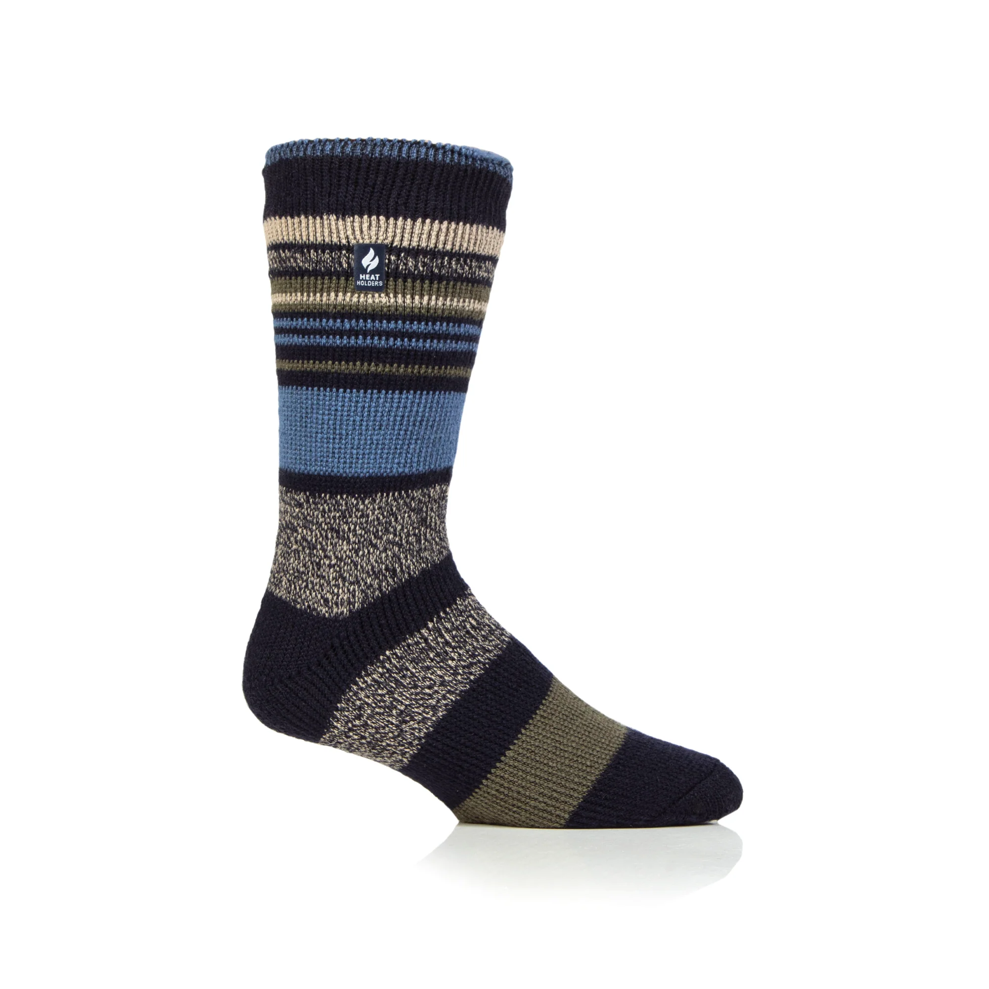 Mens Original Galway Multi Stripe Socks - Navy & Olive - Image 2