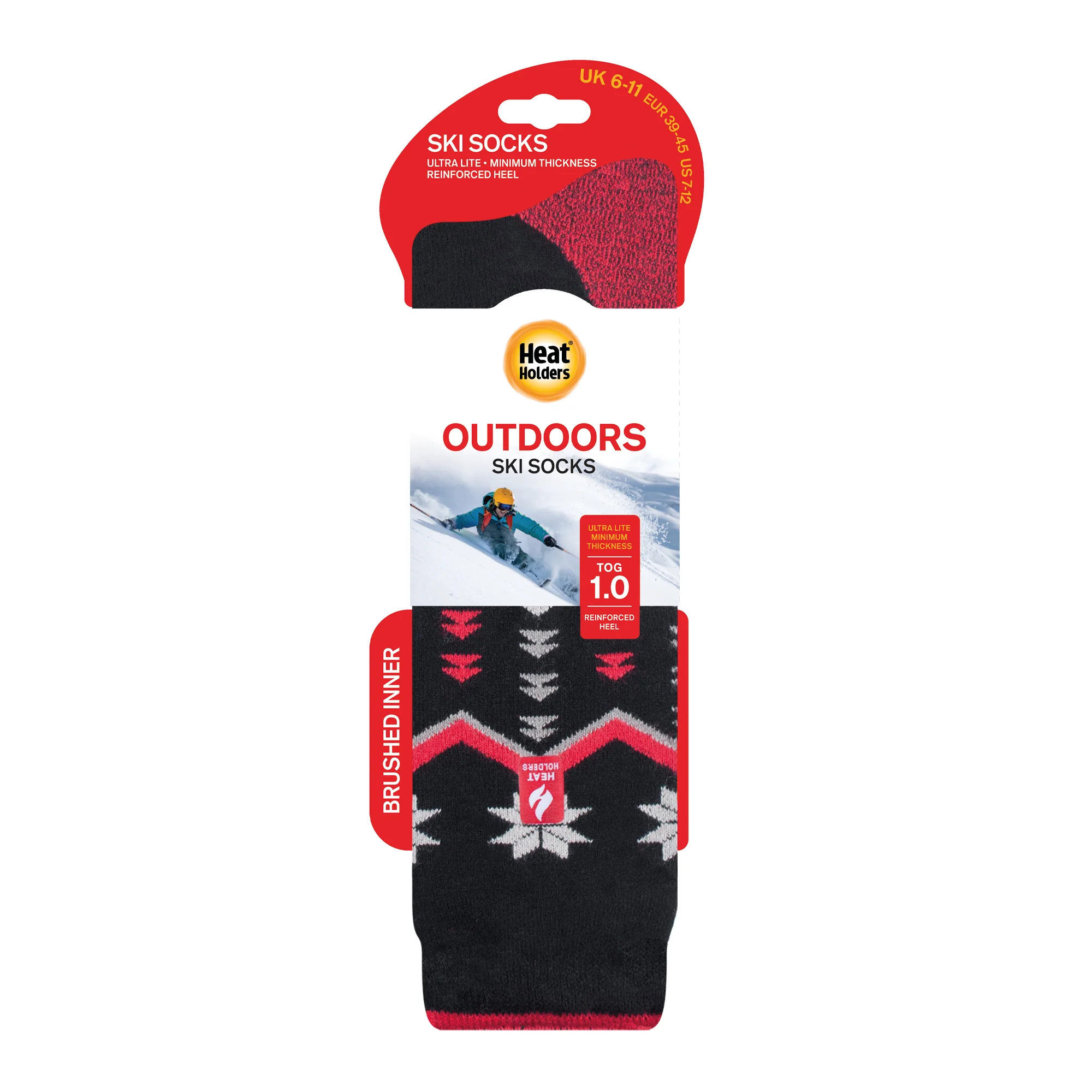Mens Ultra Lite Long Ski & Snow Sports Socks - Black Fairisle - Image 3