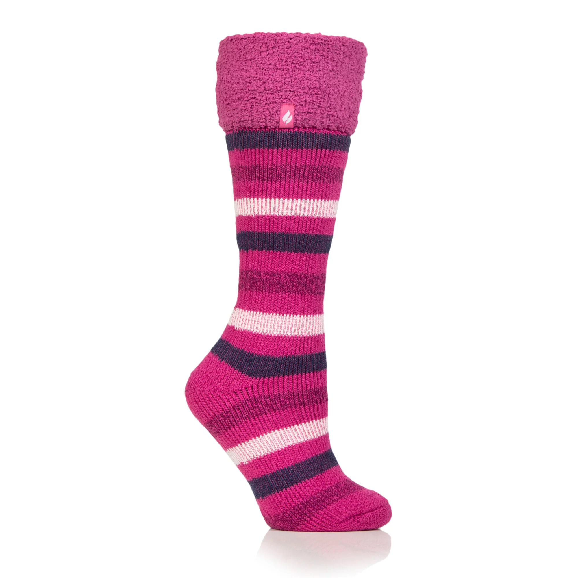 Ladies Original Hellebore Wellington Boot Socks - Fuchsia Stripe - Image 2
